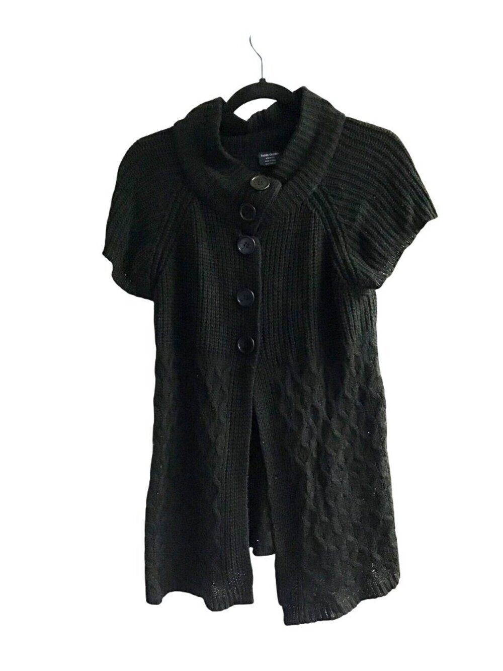 FADED GLORY- WOMENS BLACK SHORT SLEEVE CROCHE SWEATER VEST BUTTON CLOSURE SIZE X